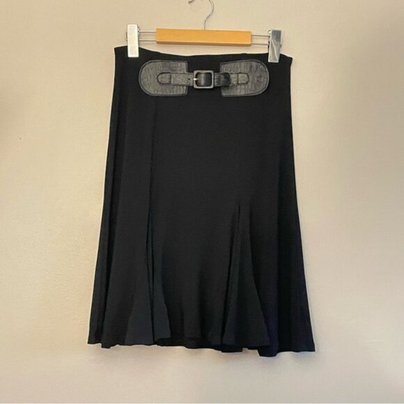 Vintage 90s Black A-Line Flared Skirt with Buckle Accent - Picture 1 of 10